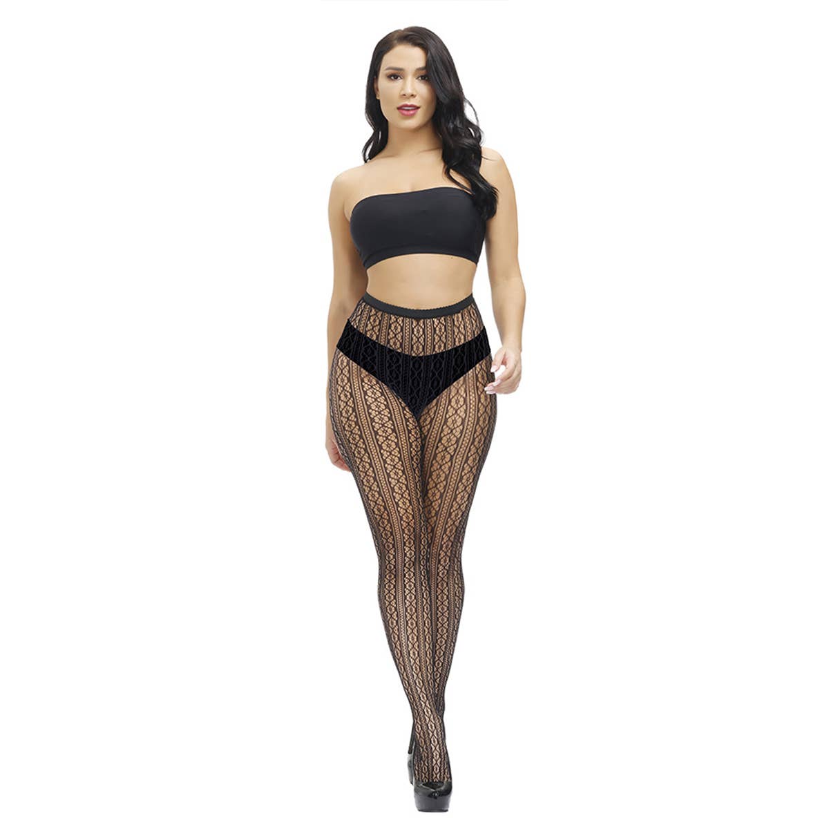 WOMEN PATTERNED FISHNETS TIGHTS BLACK PANTYHOSE STO