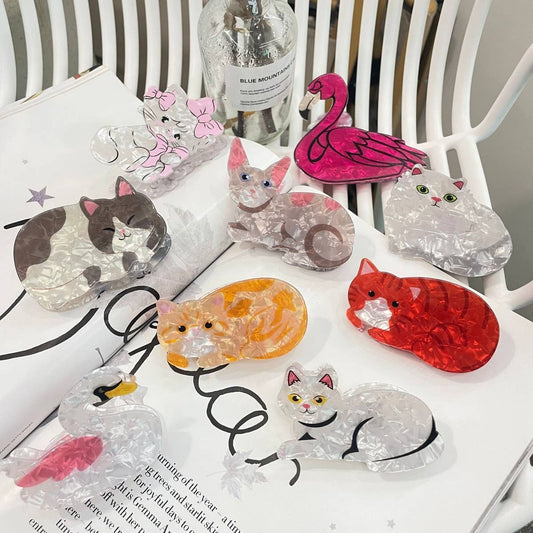 CWAHA1510_CUTE CARTOON ANIMAL CAT SWAN HAIR CLAW CLIP