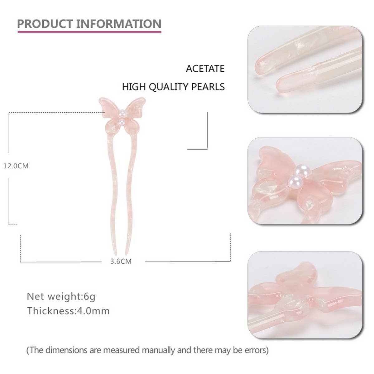 BUTTERFLY ACETATE HAIRPIN U-SHAPED PEARL HAIRPIN_CWAHA4207