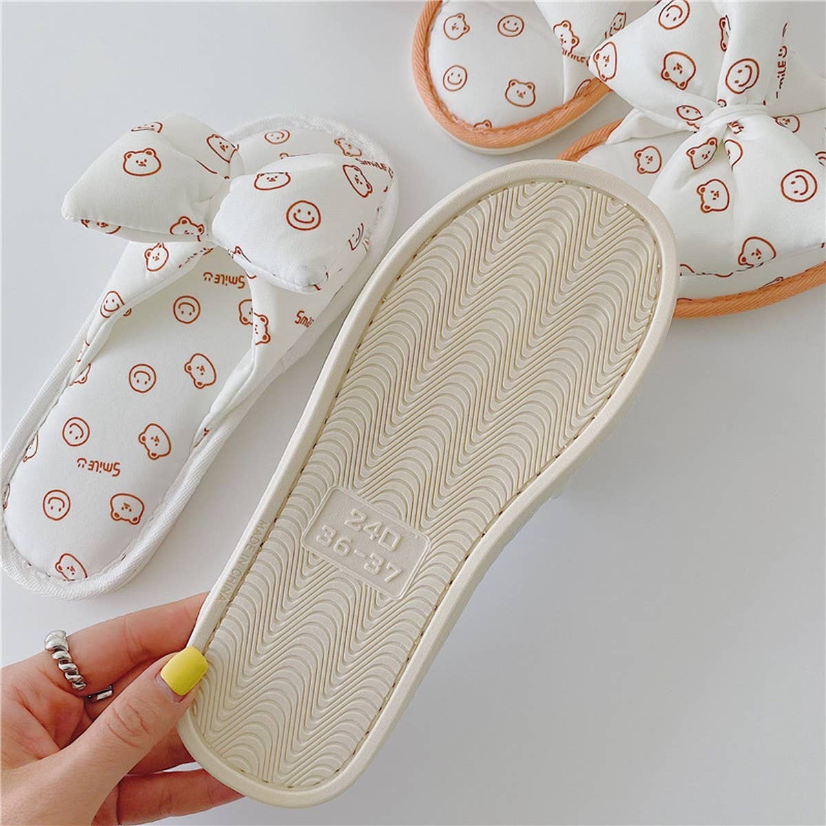 KLEIN BLUE SMILEY BEAR BOW SLIPPERS FOR WOMEN