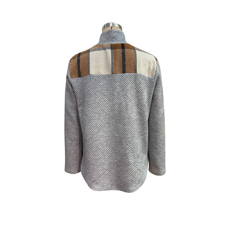 LONG SLEEVE PLAID PATCHWORK PULLOVER HOODIE WOMAN