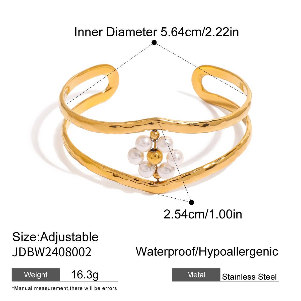18K Gold Pearl Floral Double-Layer Cuff Bracelet_CWAJE4795