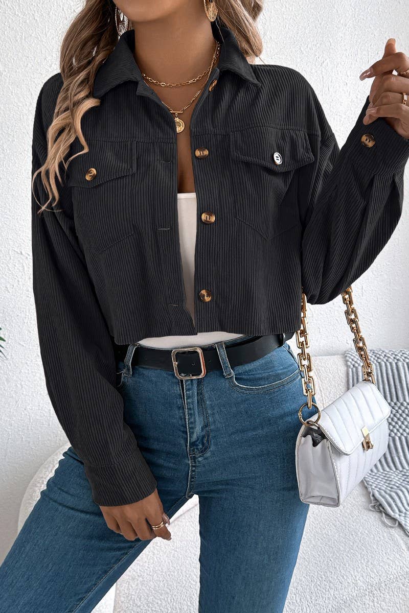 CWOCO1213_CASUAL CORDUROY POCKET CROPPED JACKET