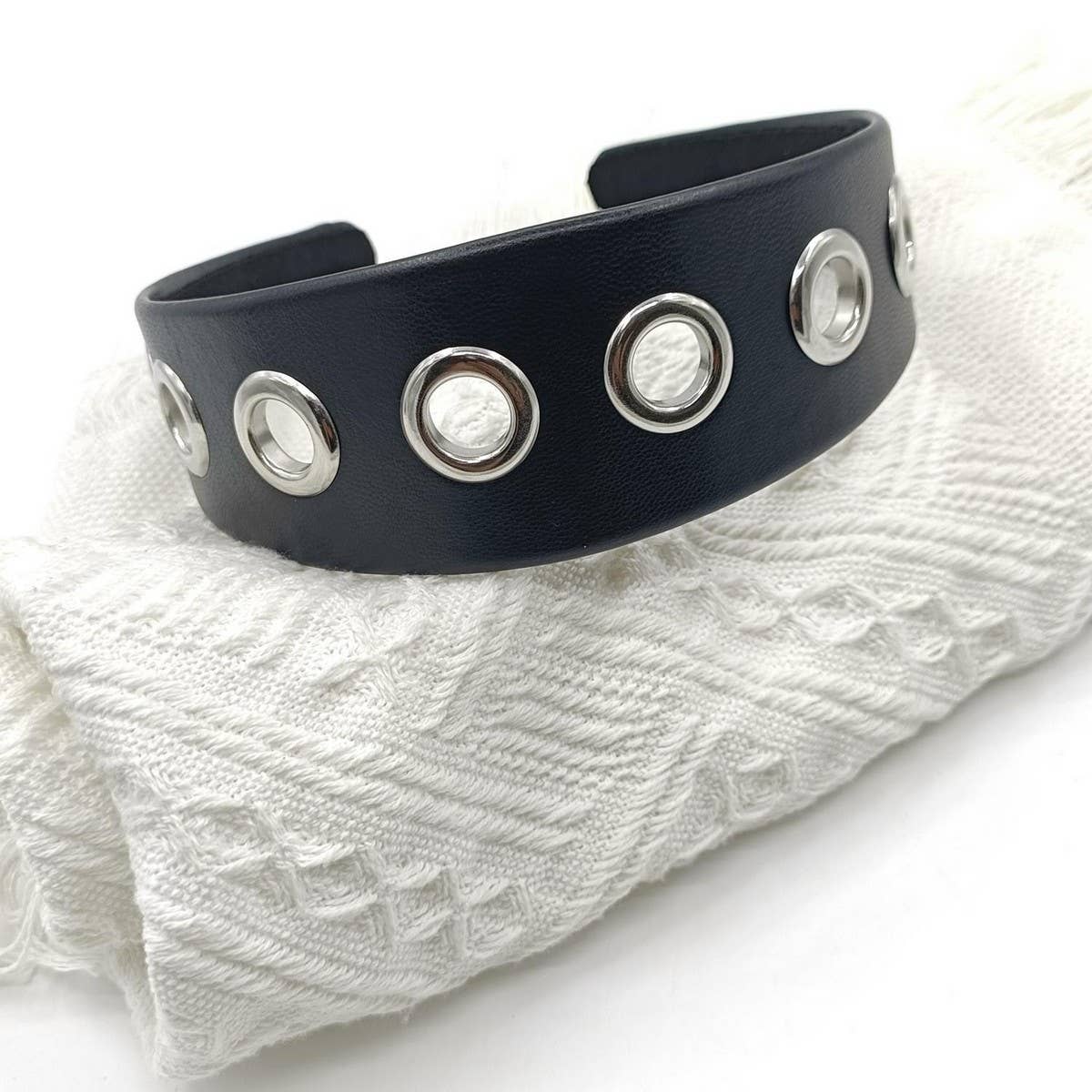 Elegant Punk Wide PU Headband with Large Studs