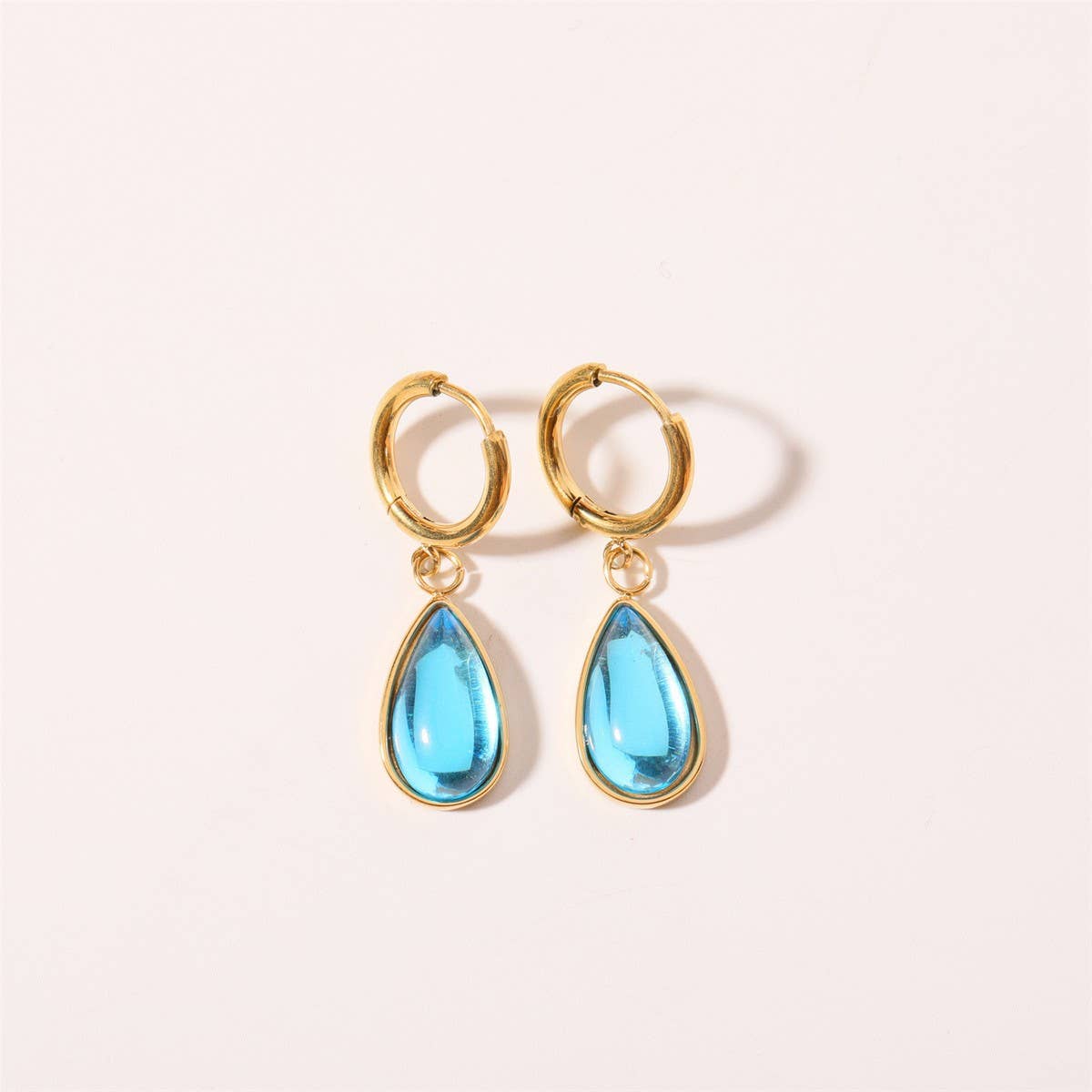 Teardrop Birthstone Earrings Gold Stainless