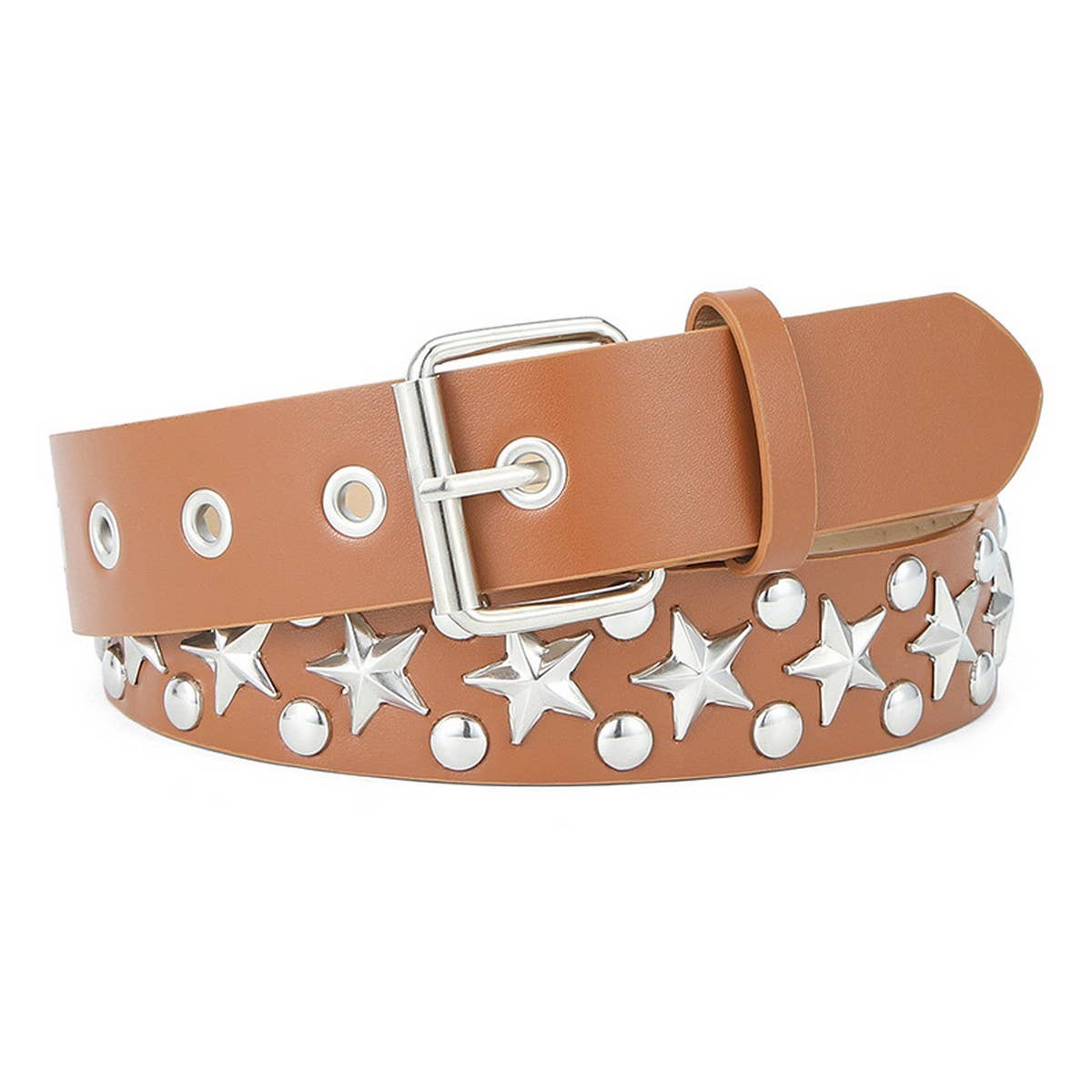 CWABE0380_FIVE-POINTED STAR RIVET STYLE PUNK BELT FOR WOMEN