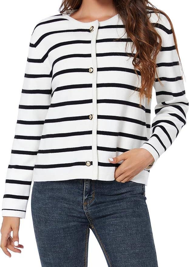 FASHION LONG-SLEEVED BUTTON-UP CREW-NECK CARDIGAN