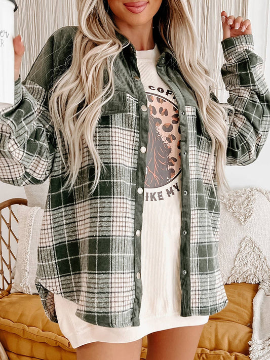 Plaid Color Matching Shirt Single-Breasted Coat