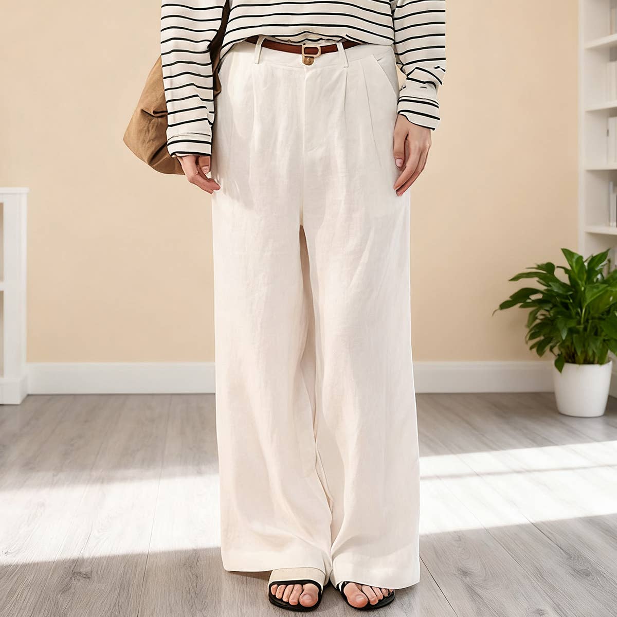 High-end and versatile linen straight-leg pants