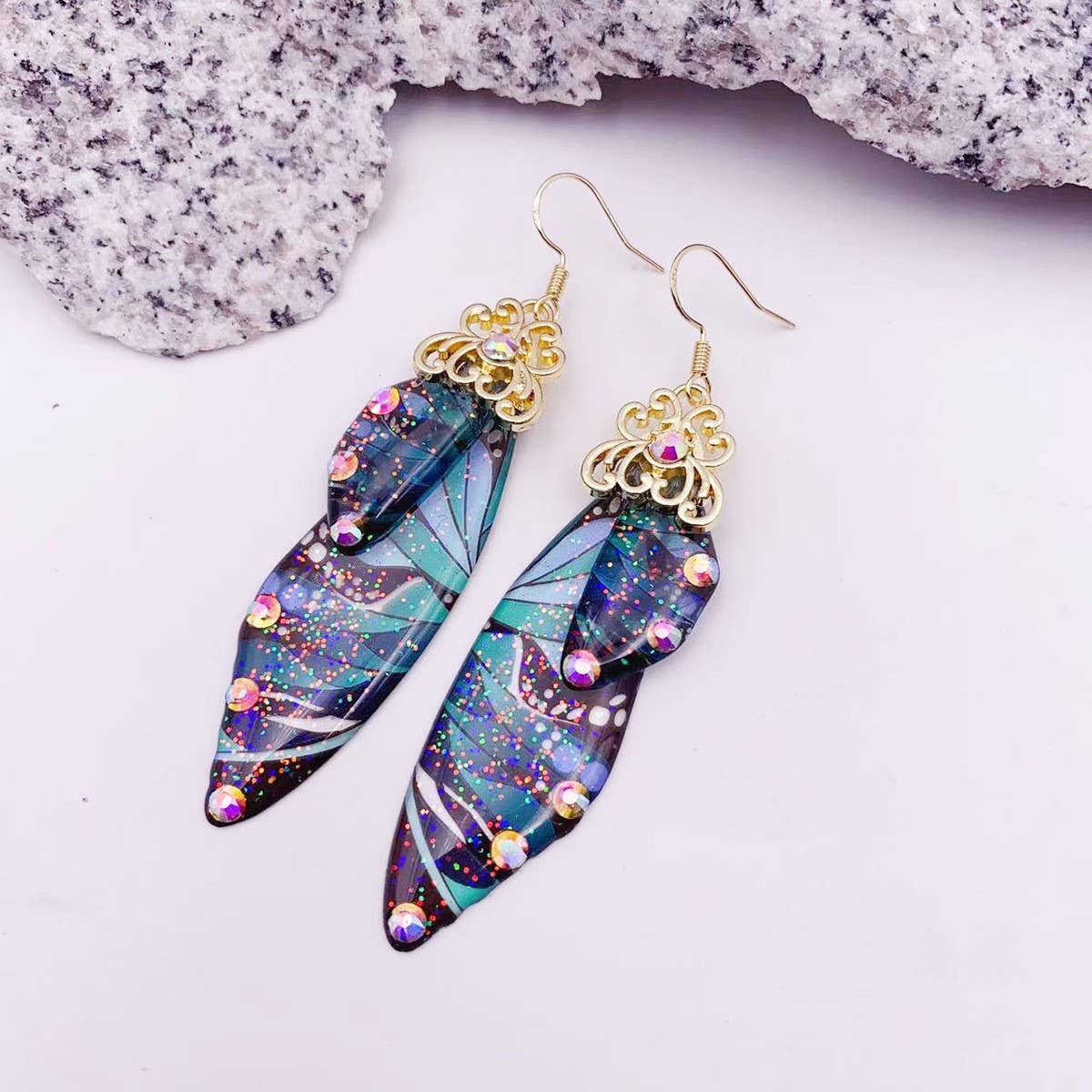 Elegant long earrings with cicada wing wings