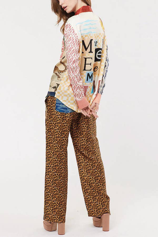 LEOPARD PRINT LONG SLEEVE SHIRT AND TROUSERS SUIT