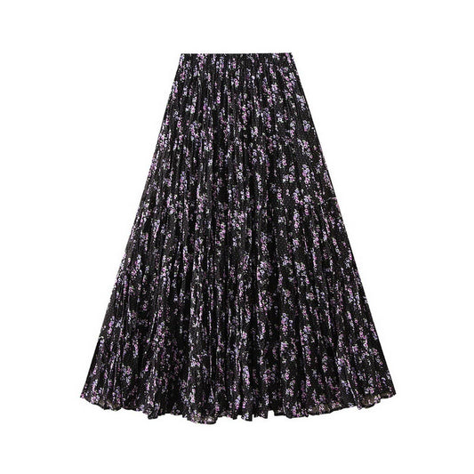 Vintage Floral High-Waist A-Line Flared Skirt