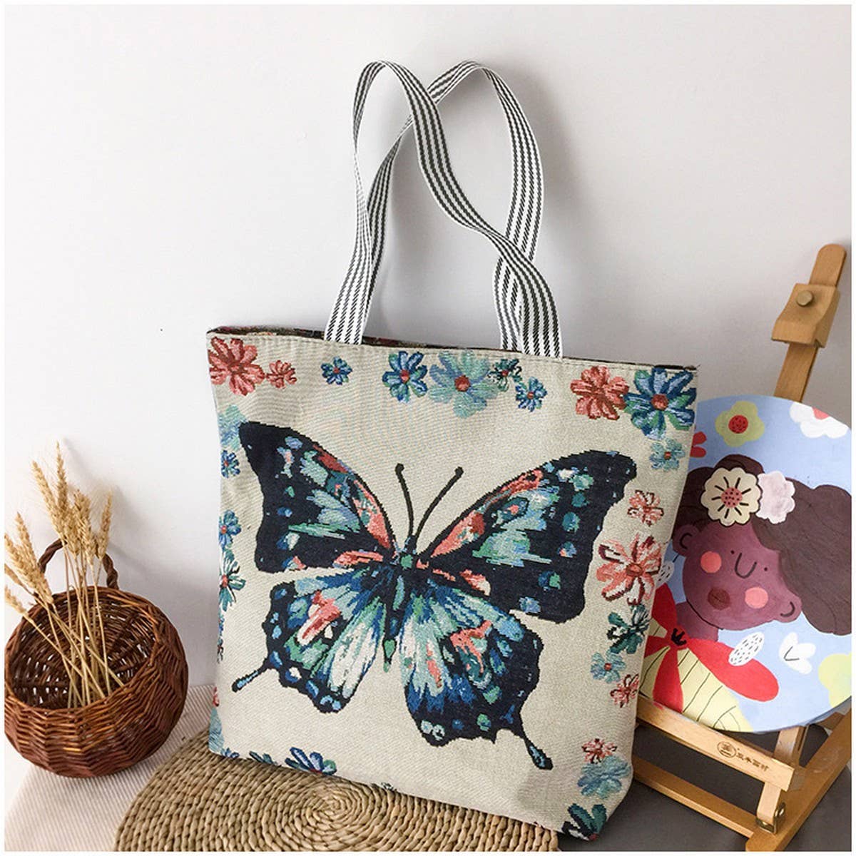 LARGE CAPACITY ETHNIC STYL CANVAS SHOULDER TOTE BAG_CWAB1670