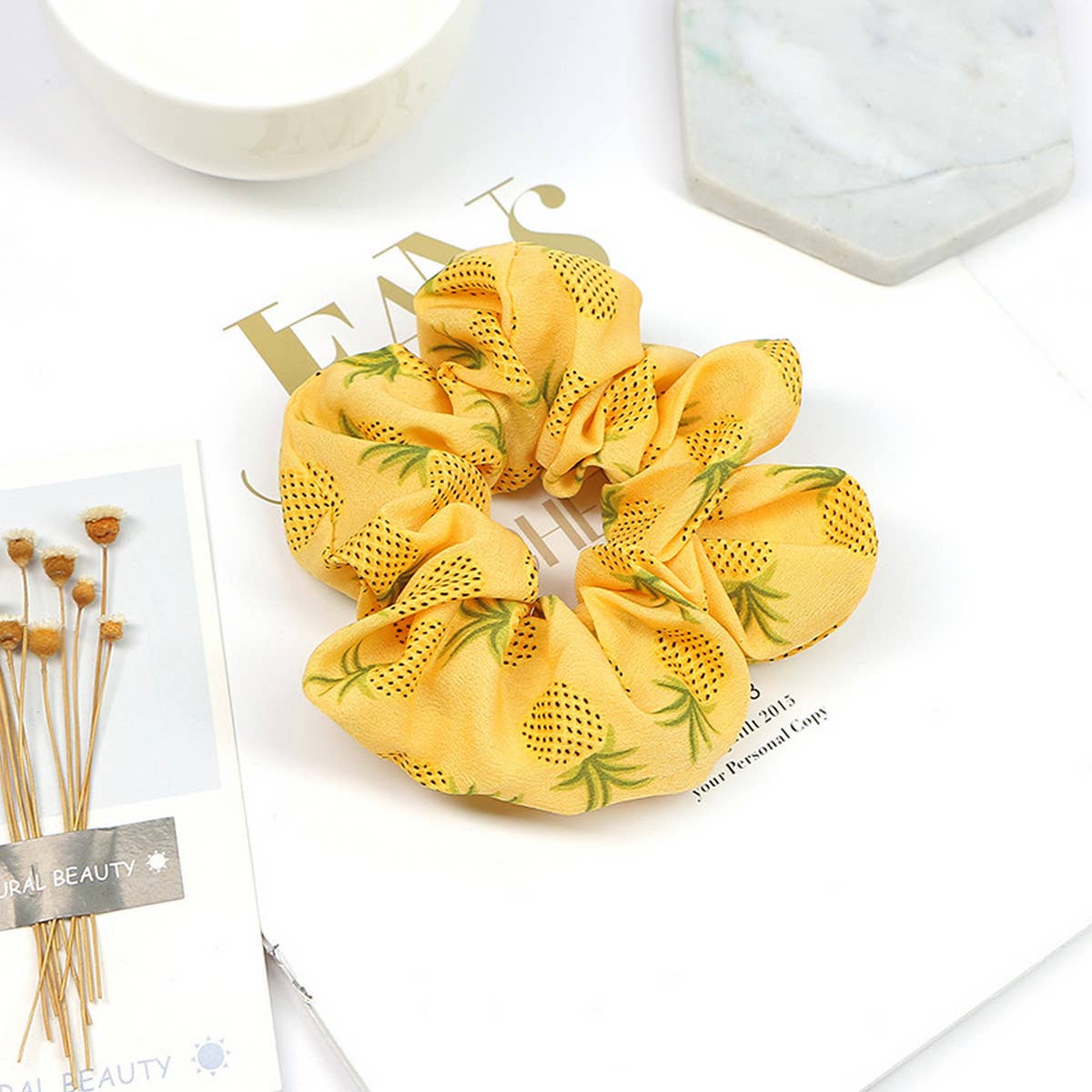SWEET PINEAPPLE PRINT ELASTIC HAIR TIE_CWAHA1016