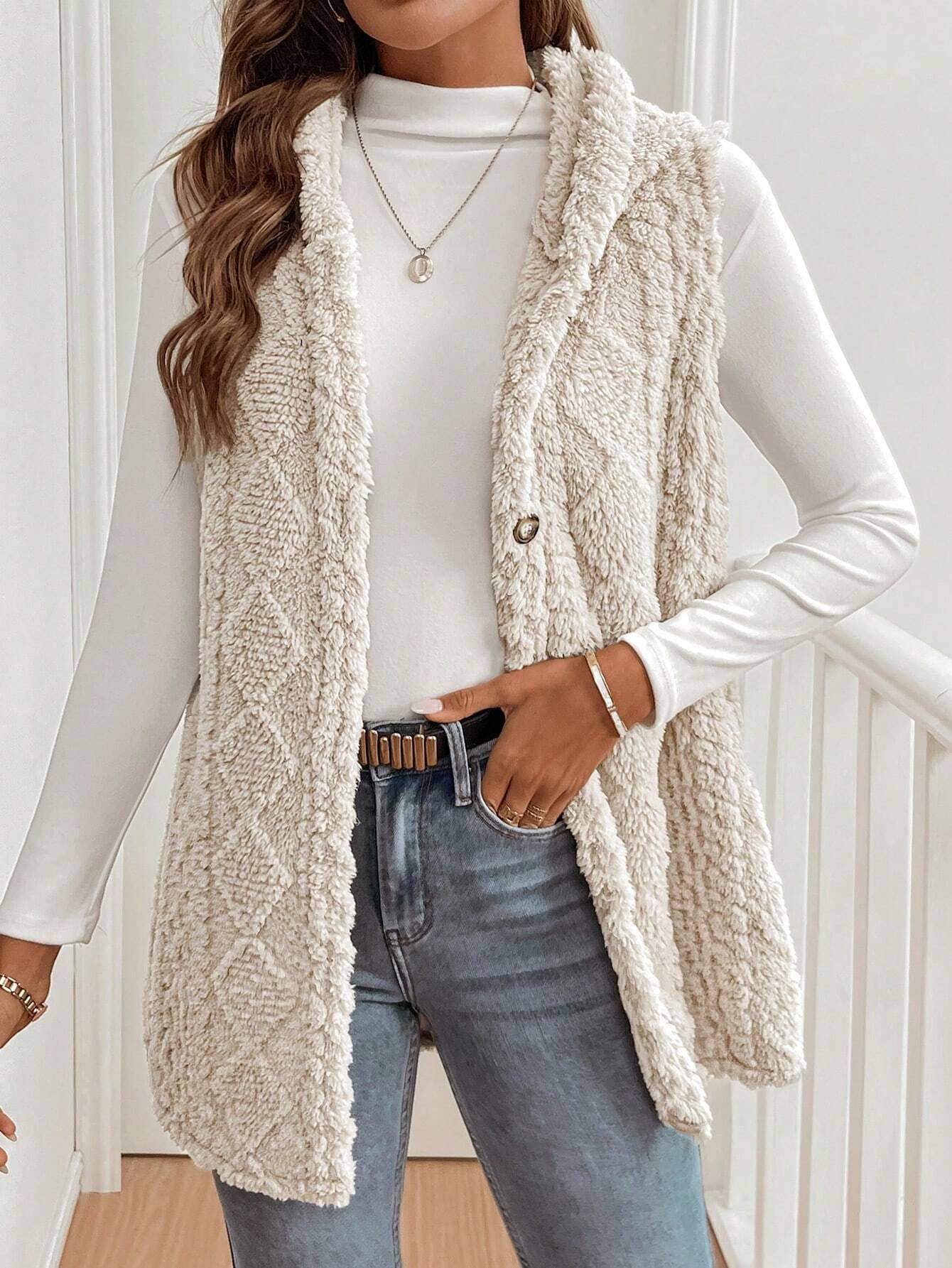 Double-sided plush casual hooded cardigan