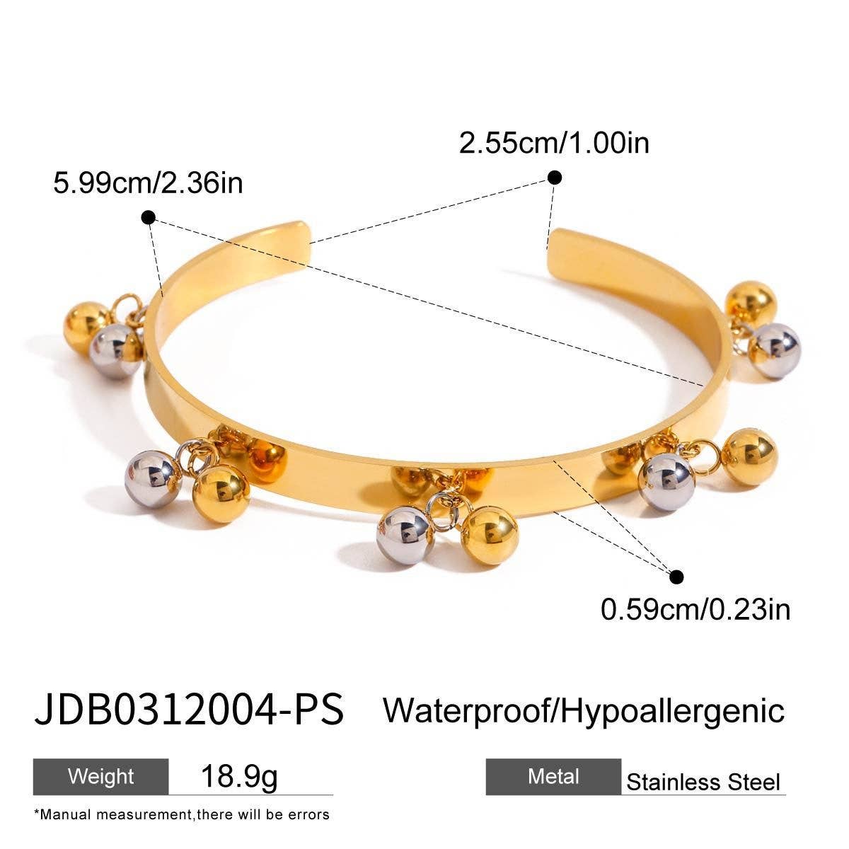 18K Gold Silver Bead Open Bangle, Trendy Style_CWAJE4670