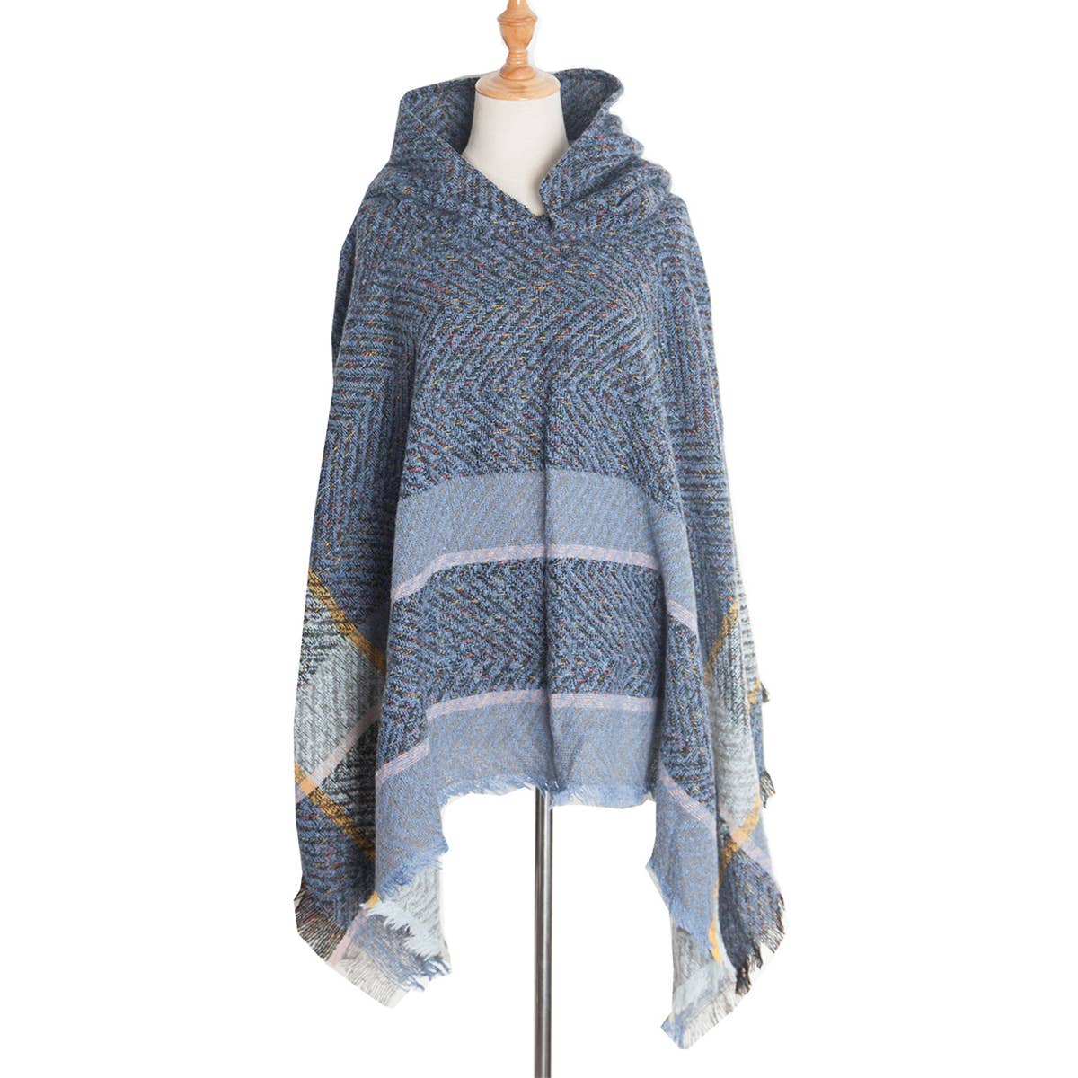 WOMEN HERRINGBONE PATTERN HOODED SHAWL