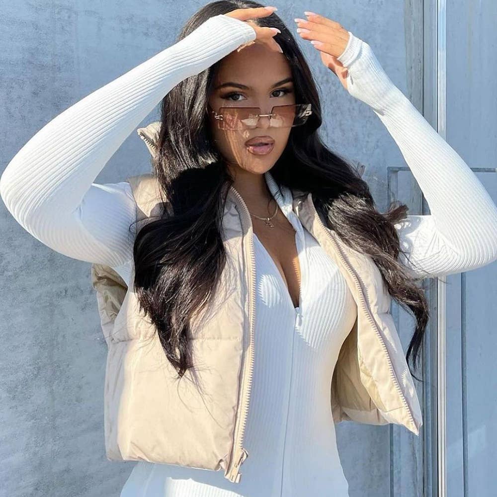 VELVET ZIPPER VEST WARM PADDED STREET COAT