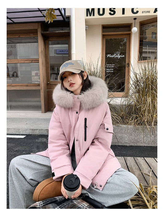 Hooded and collared outdoor padded jacket