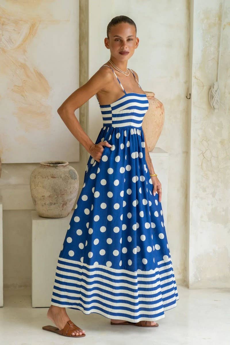 CWDMD5218_PRINTED BACKLESS CAMI HIGH-WAIST DRESS