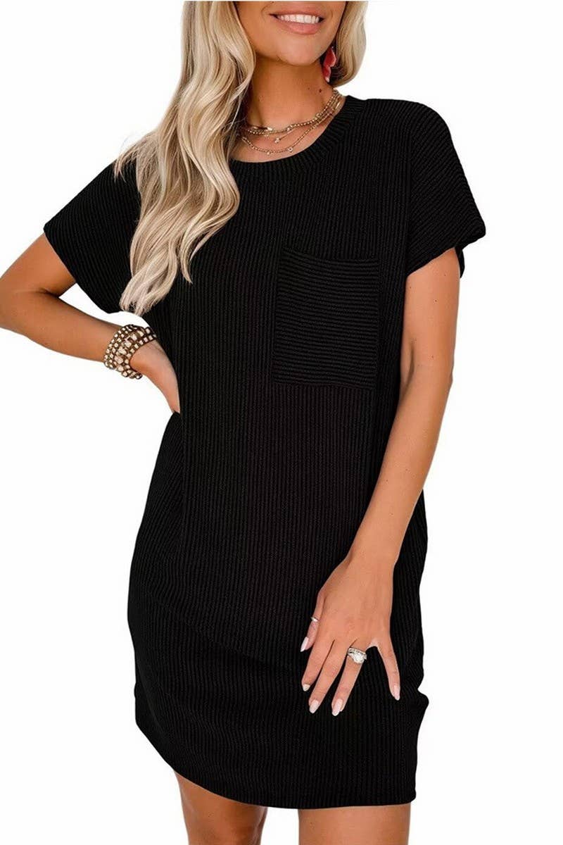 CWDSD4156_CASUAL COLOR CONTRAST TWIST POCKET DRESS