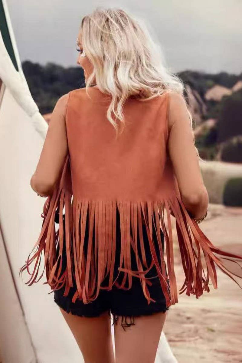 CWOCASL0051_WOMEN'S FRINGE SLEEVELESS CARDIGAN