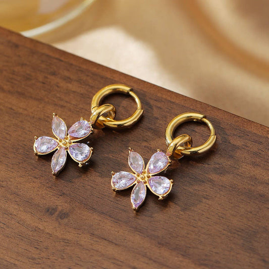 LIGHT LUXURY SIMPLE ZIRCON FLOWER EARRINGS