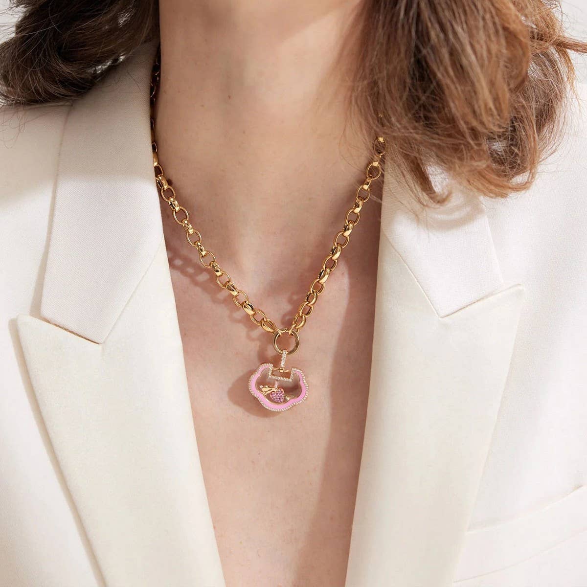 Crystal Heart Locket Necklace with Sun & Flowers