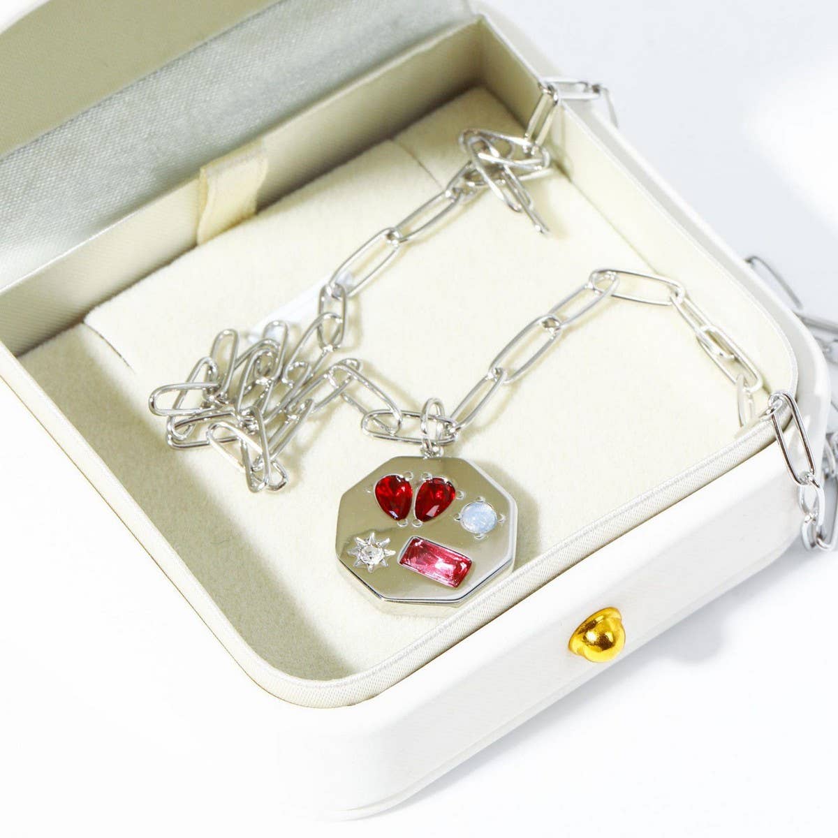 Stainless Steel Heart Gemstone Necklace_CWMM5666