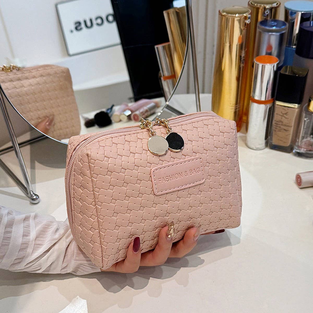 PORTABLE WOVEN PATTERN HIGH-END COSMETIC BAG_CWAB4402