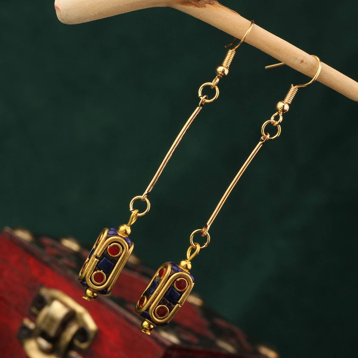 NEW NEPALESE INLAID ETHNIC GEOMETRIC EARRINGS