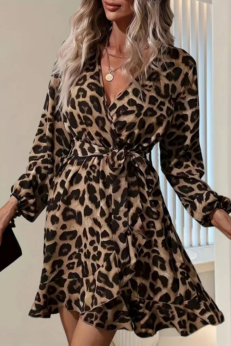 CWDSD8562_LEOPARD PRINT V-NECK HIGH WAIST TIE WRAP DRESS