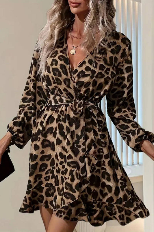 CWDSD8562_LEOPARD PRINT V-NECK HIGH WAIST TIE WRAP DRESS