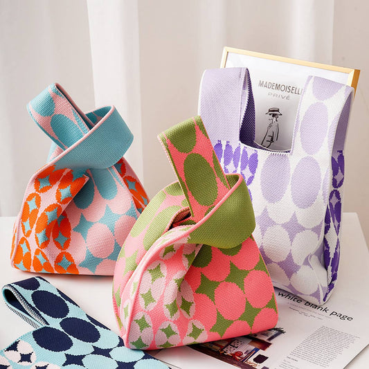 Trendy Knit Handbag for Women, Colorful Design_CWAB0879