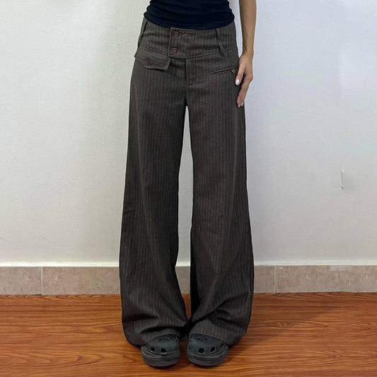 FITTING STRAIGHT-LEG SLACKS RETRO STRIPE DESIGN