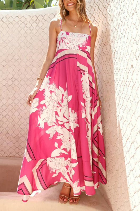 CWDHL1025_NEW SUMMER PRINTED RUFFLED SLING DRESS