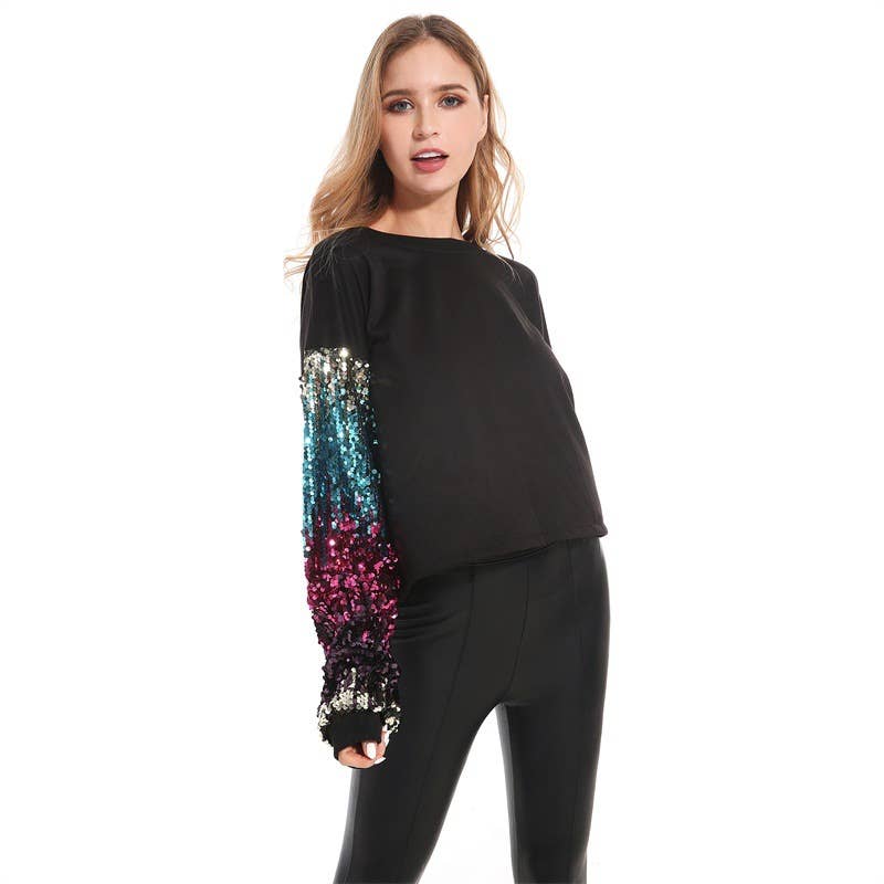 SEQUINED LONG-SLEEVED FASHION LOOSE HOODIE
