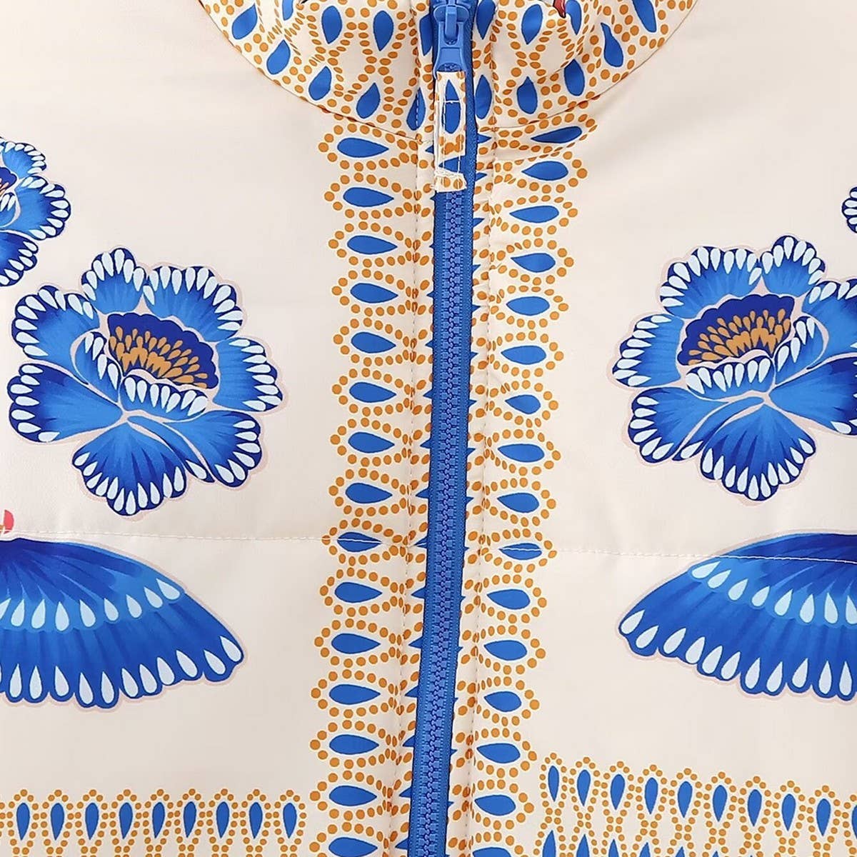 BLUE FLOWER PRINT ZIP-UP QUILTED JACKET_CWOJA1558