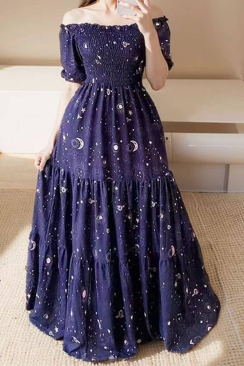 CWDMD5399_OFF SHOULDER RUFFLE FLORAL PRINT MAXI DRESS