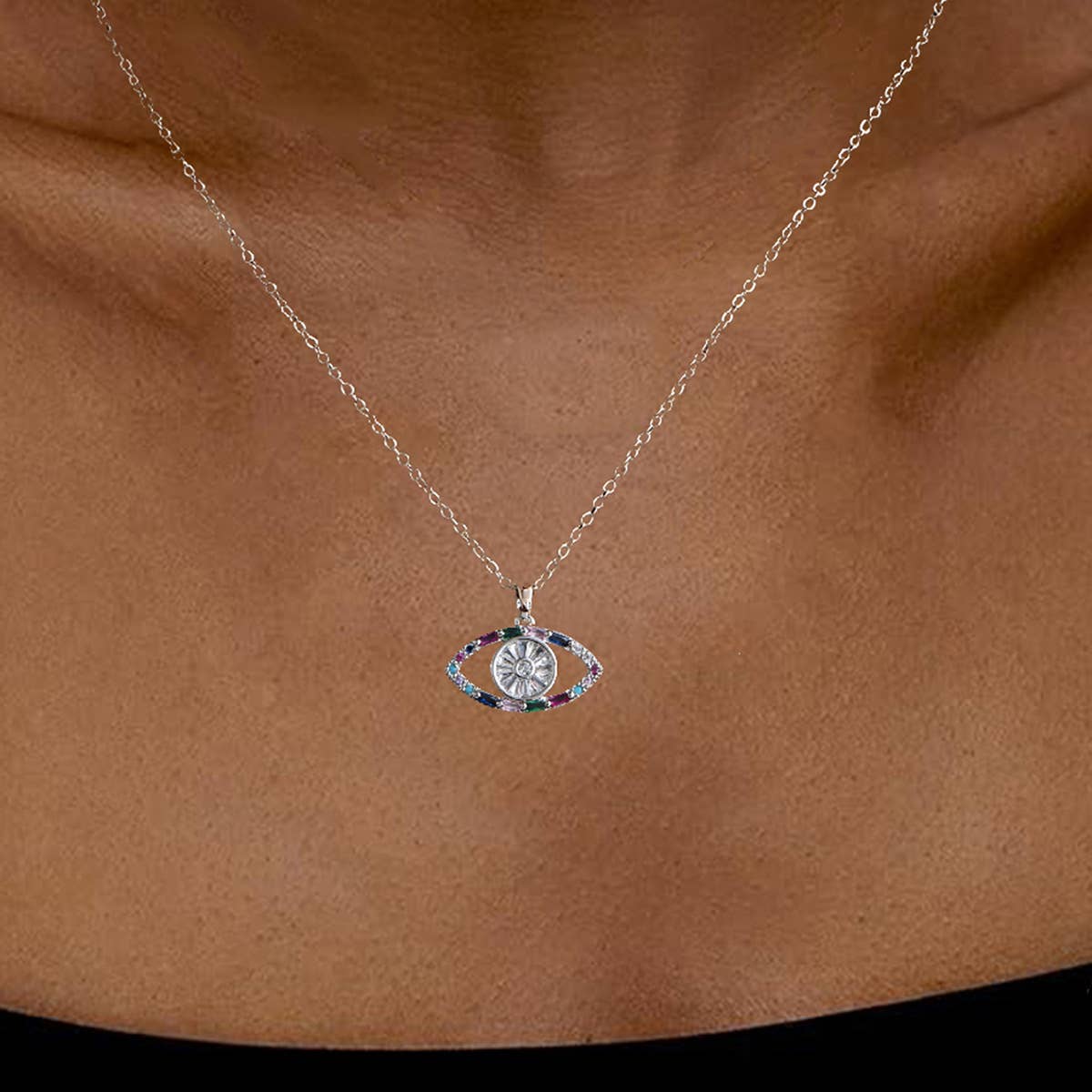 Zircon eye titanium steel collarbone chain