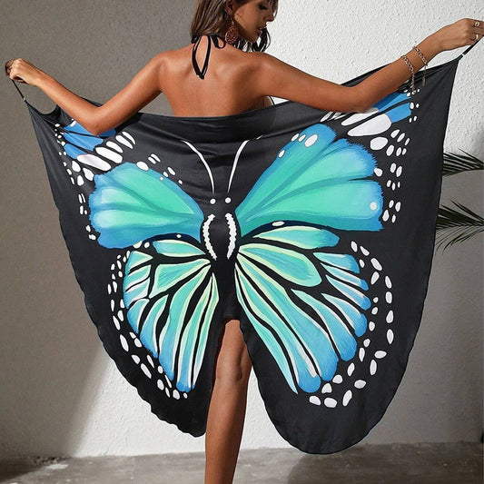 3D Butterfly Print Beach Dress, Sling Resort Style_CWBLS0459