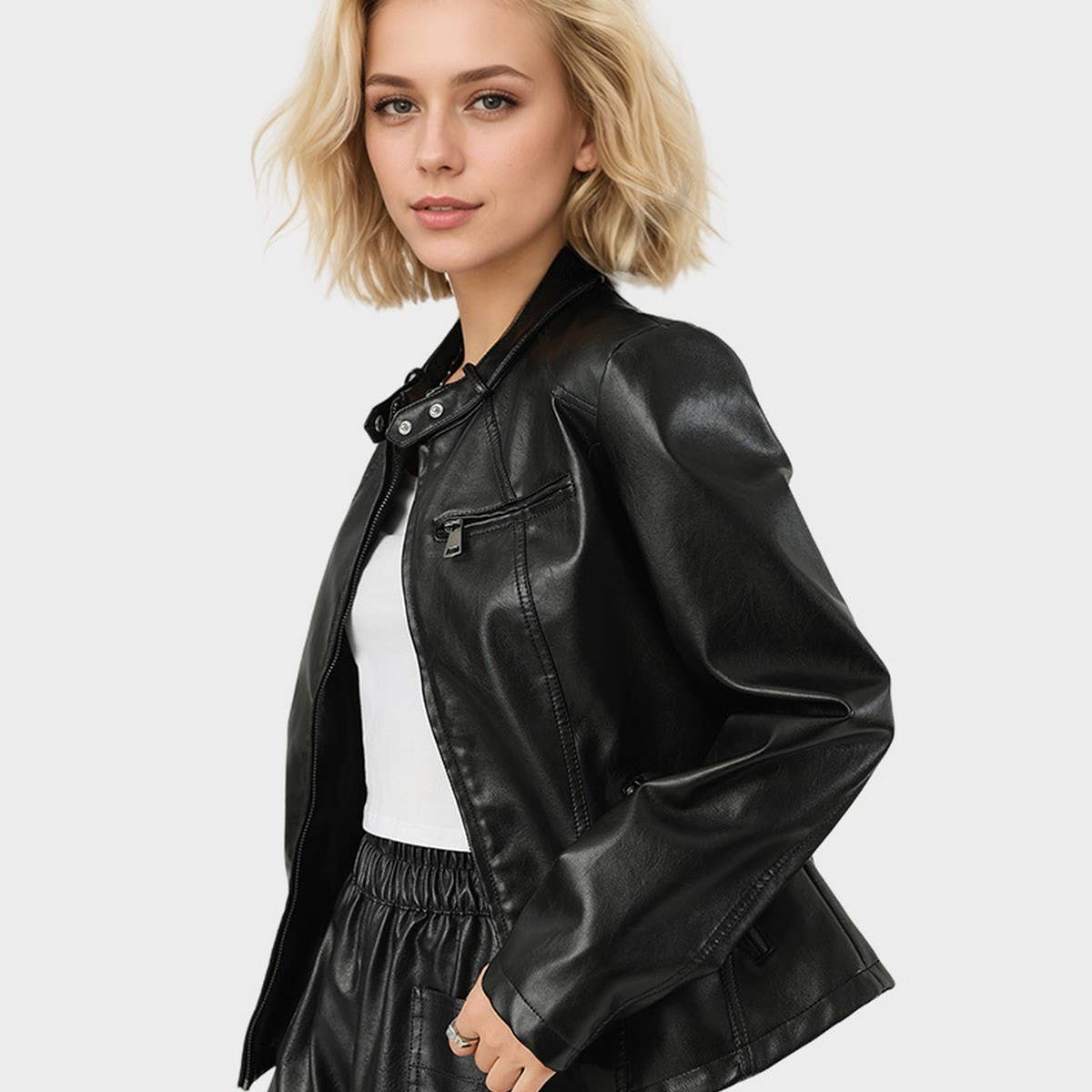 Slim Fit Washed PU Jacket ??Stylish Fall Workwear_CWMM9013