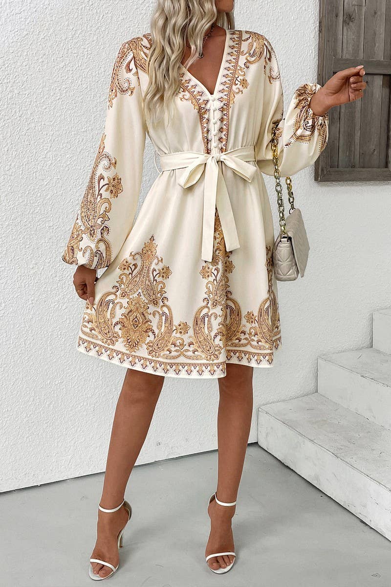 CWDMD01043_BOHO V-NECK TIE WAIST PAISLEY LONG SLEEVE DRESS