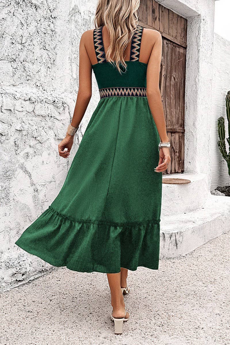 CWDHL1101_TEMPERAMENT LADY HIGH WAIST CROSS HALTER DRESS