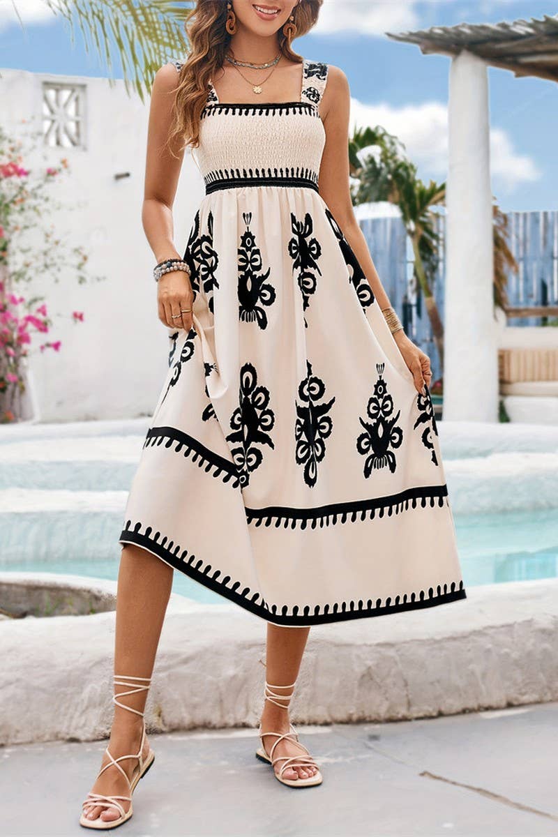 CWDMD4877_BEACH RESORT STYLE CONTRAST PRINT WRAP DRESS