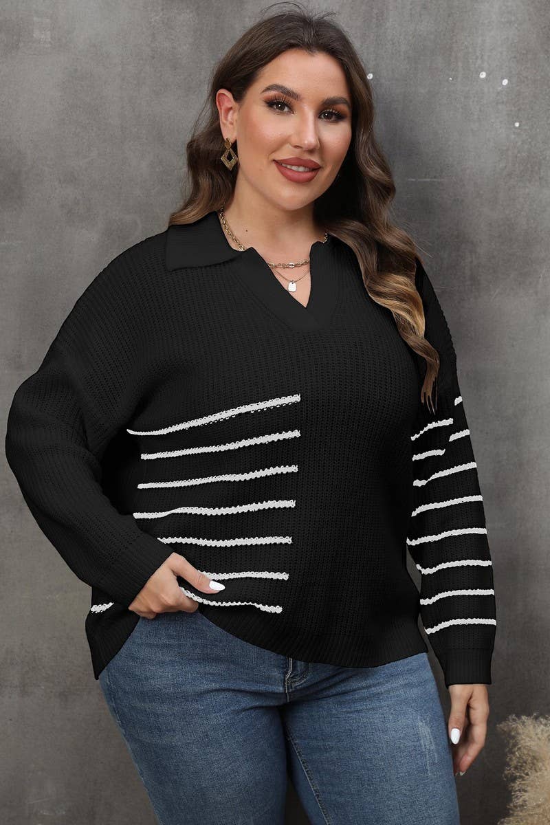 CWOSWL1577_PLUS Size Foldover Collar Knit Pullover Sweater