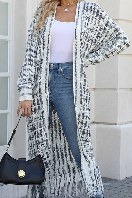WOMEN TASSEL DETAILED OPEN FRONT LONG CARDIGAN_CWOCAL0491