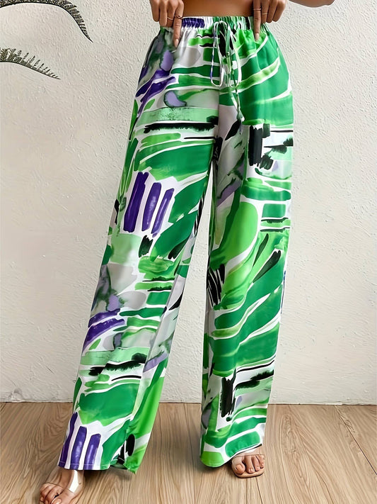 Loose and tight-waisted wide-leg pants