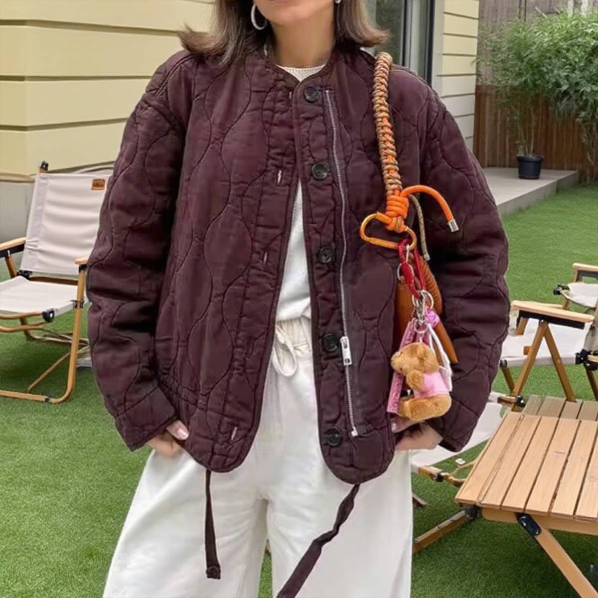 Round-neck, long-sleeved, loose cotton jacket