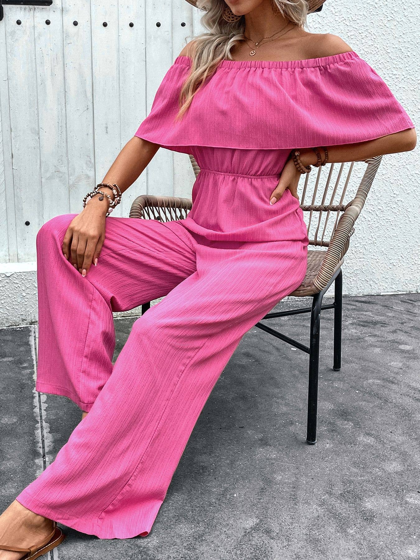 WIDE-LEG ONE-SHOULDER SOLID COLOR PANT JUMPSUIT